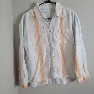 Cynthia Rowley large button front women orange polo linen hi-low pocket linen